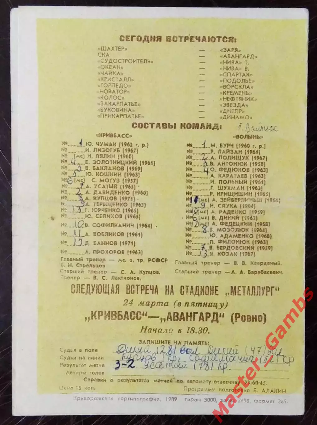 Кривбасс Кривой Рог - Волынь Луцк 1989 1