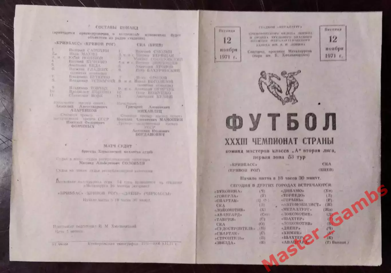 Кривбасс Кривой Рог - СКА Киев 1971