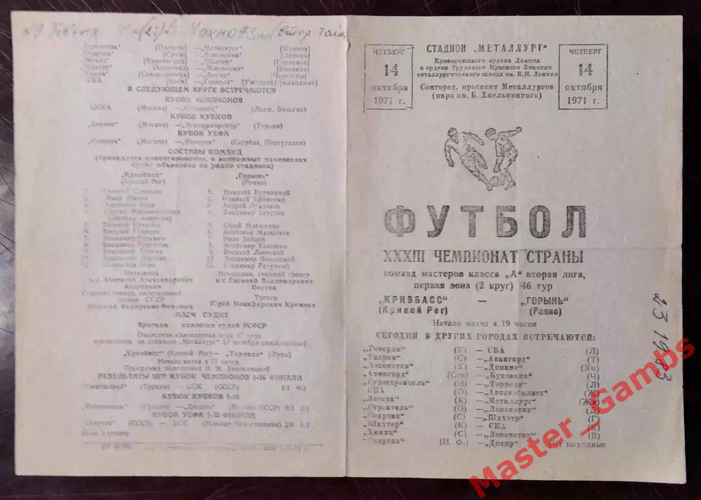 Кривбасс Кривой Рог - Горынь Ровно 1971