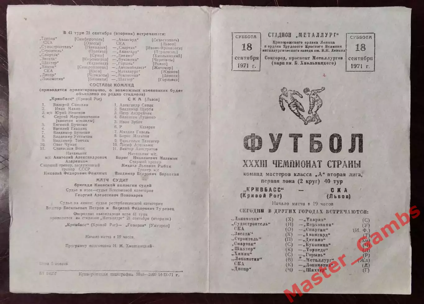 Кривбасс Кривой Рог - СКА Львов 1971