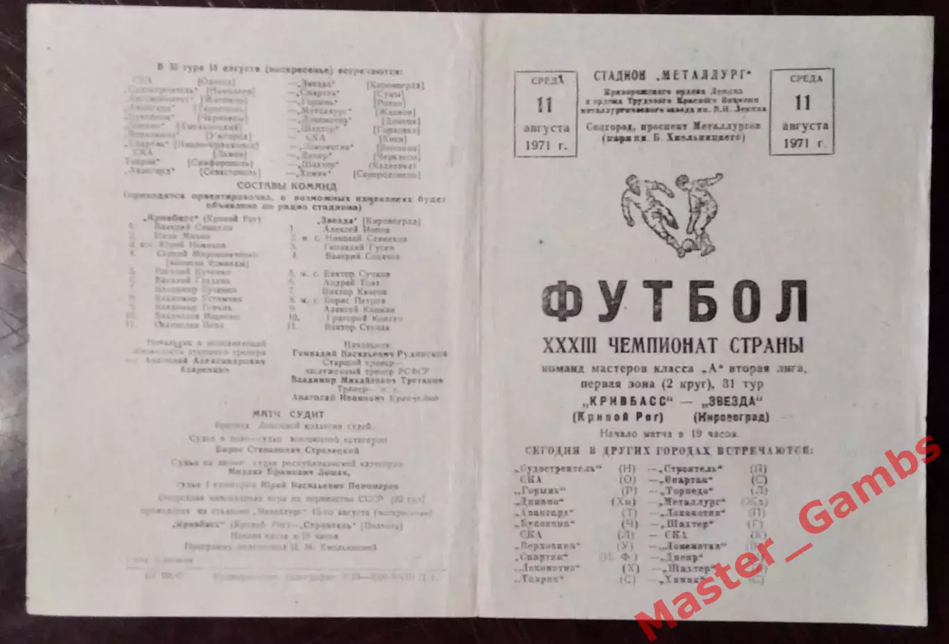 Кривбасс Кривой Рог - Звезда Кировоград 1971