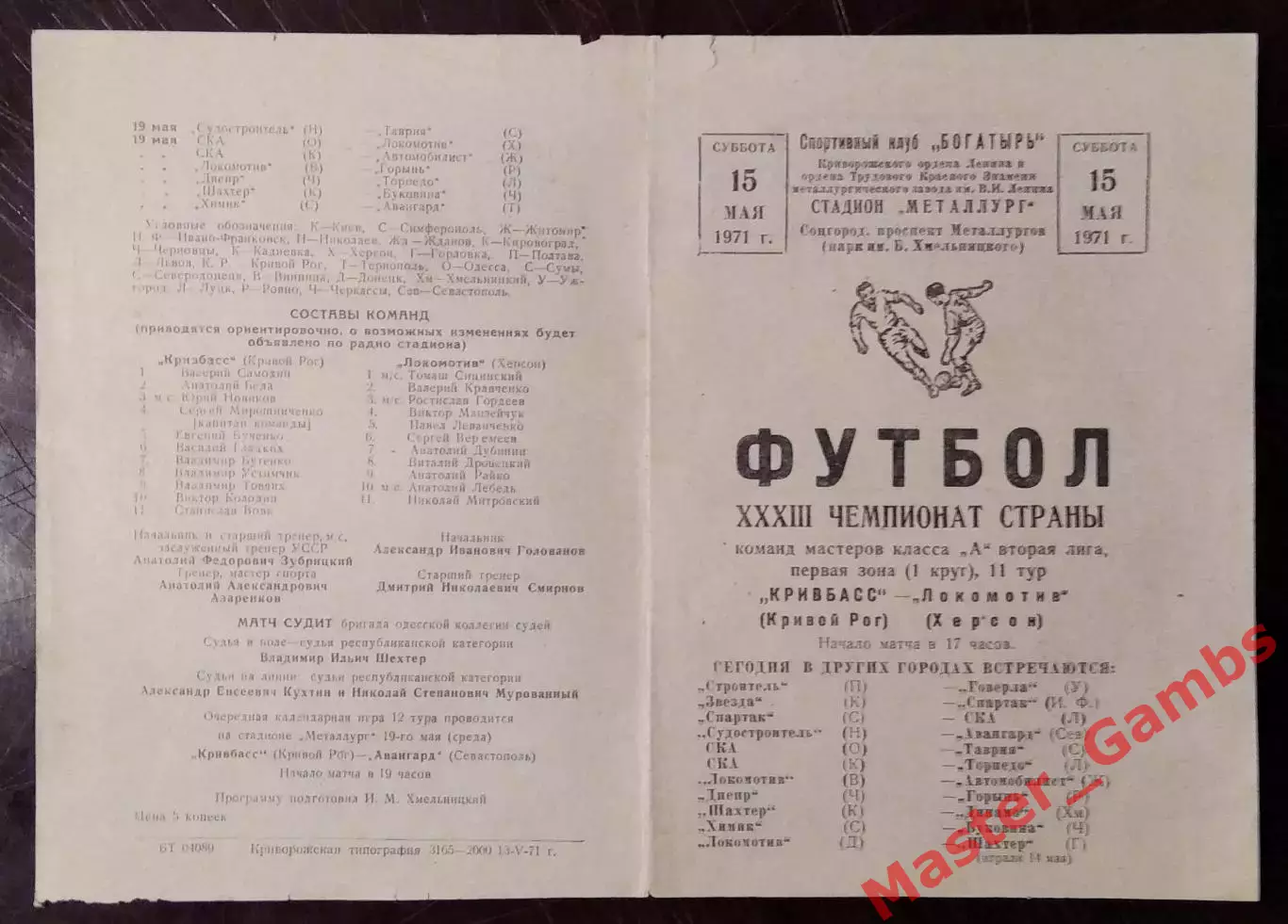 Кривбасс Кривой Рог - Локомотив Херсон 1971