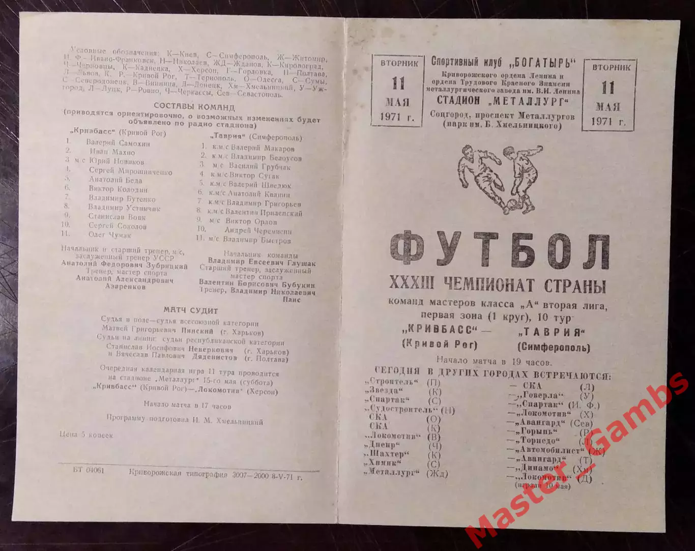Кривбасс Кривой Рог - Таврия Симферополь 1971