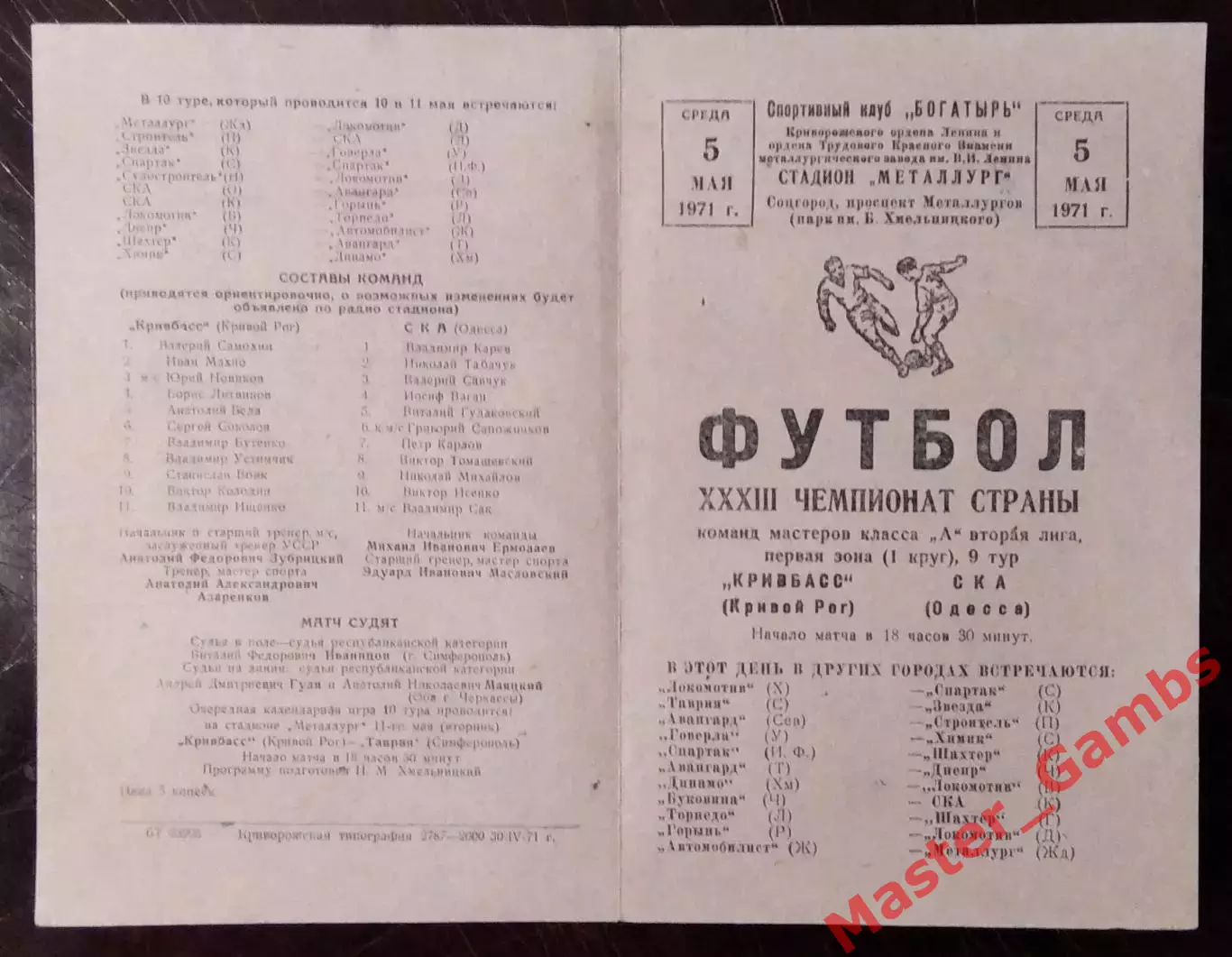 Кривбасс Кривой Рог - СКА Одесса 1971