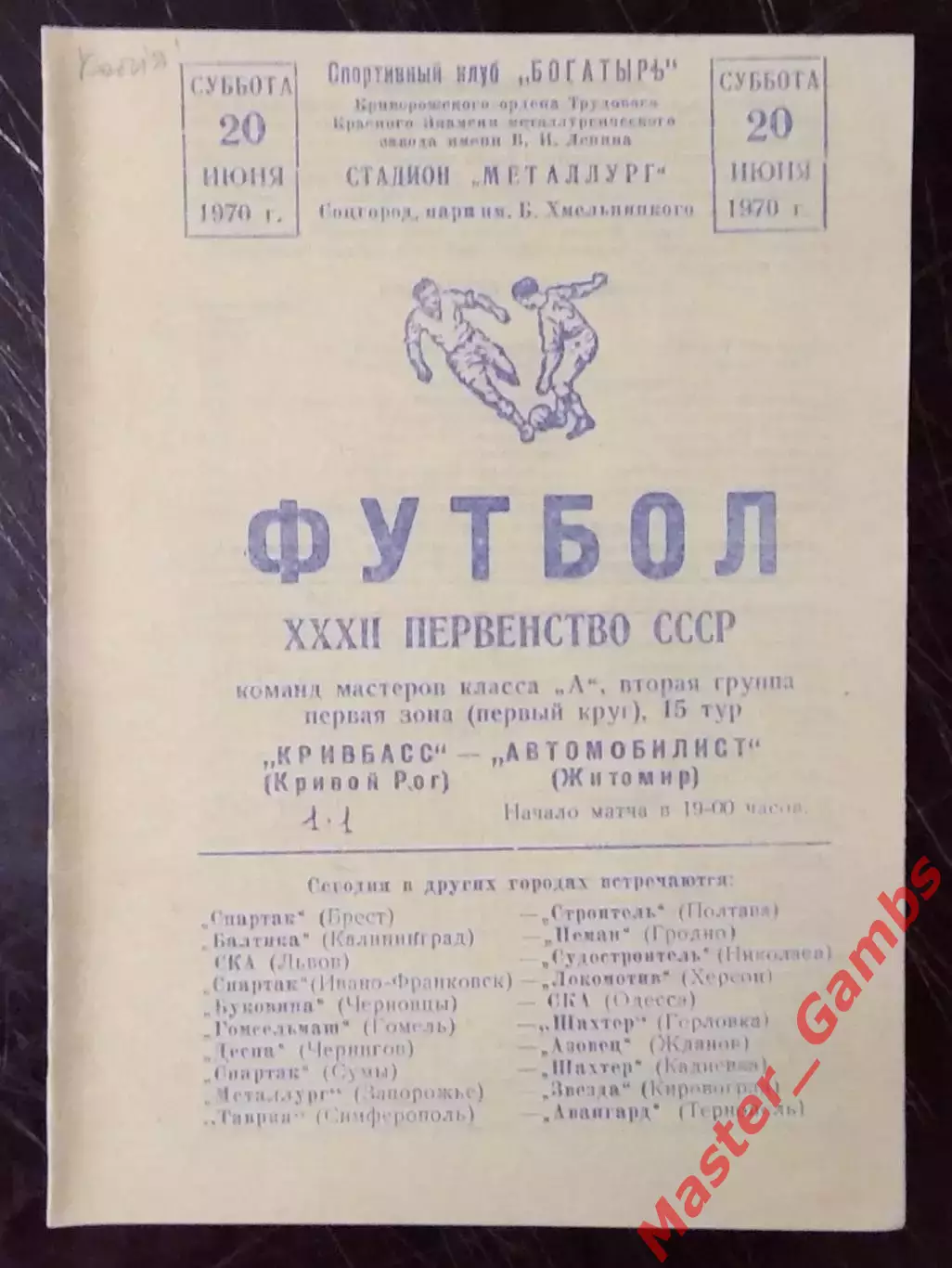 Кривбасс Кривой Рог - Автомобилист Житомир 1970 КОПИЯ!!!