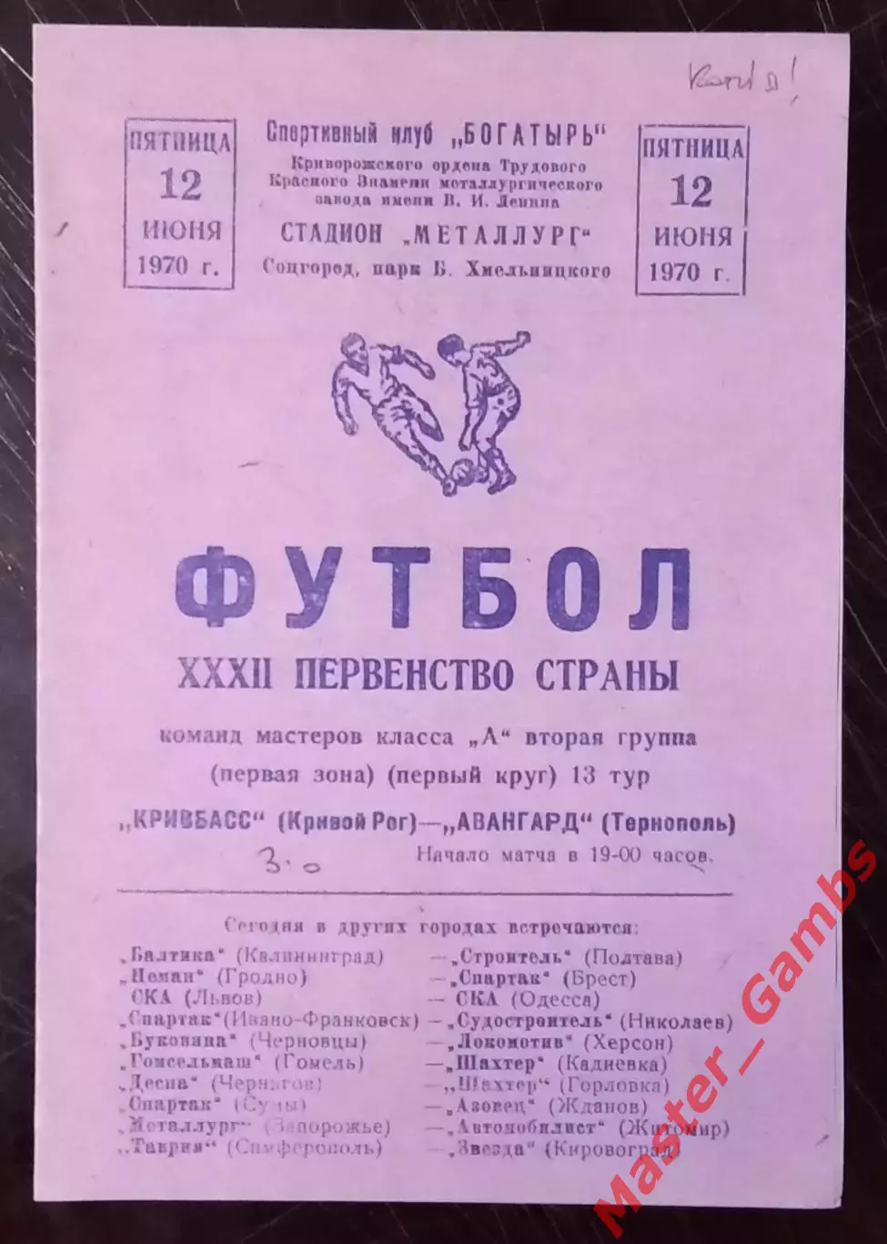 Кривбасс Кривой Рог - Авангард Тернополь 1970 КОПИЯ!!!