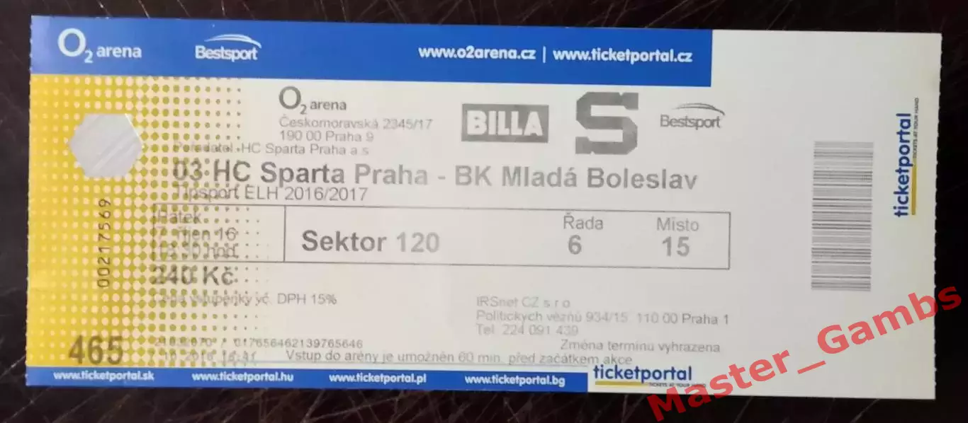 Билет Спарта Прага - Млада Болеслав 2016/2017