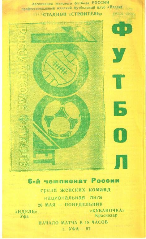 1997.05.26. Идель Уфа - Кубаночка Краснодар. Женский футбол.