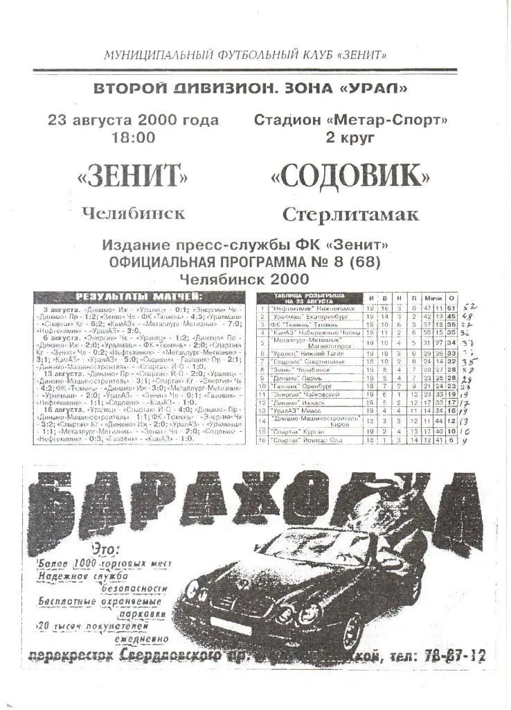 2000.08.23. Зенит Челябинск - Содовик Стерлитамак.