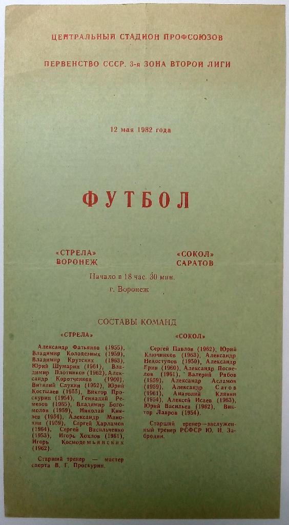 1982.05.12. Стрела Воронеж - Сокол Саратов.