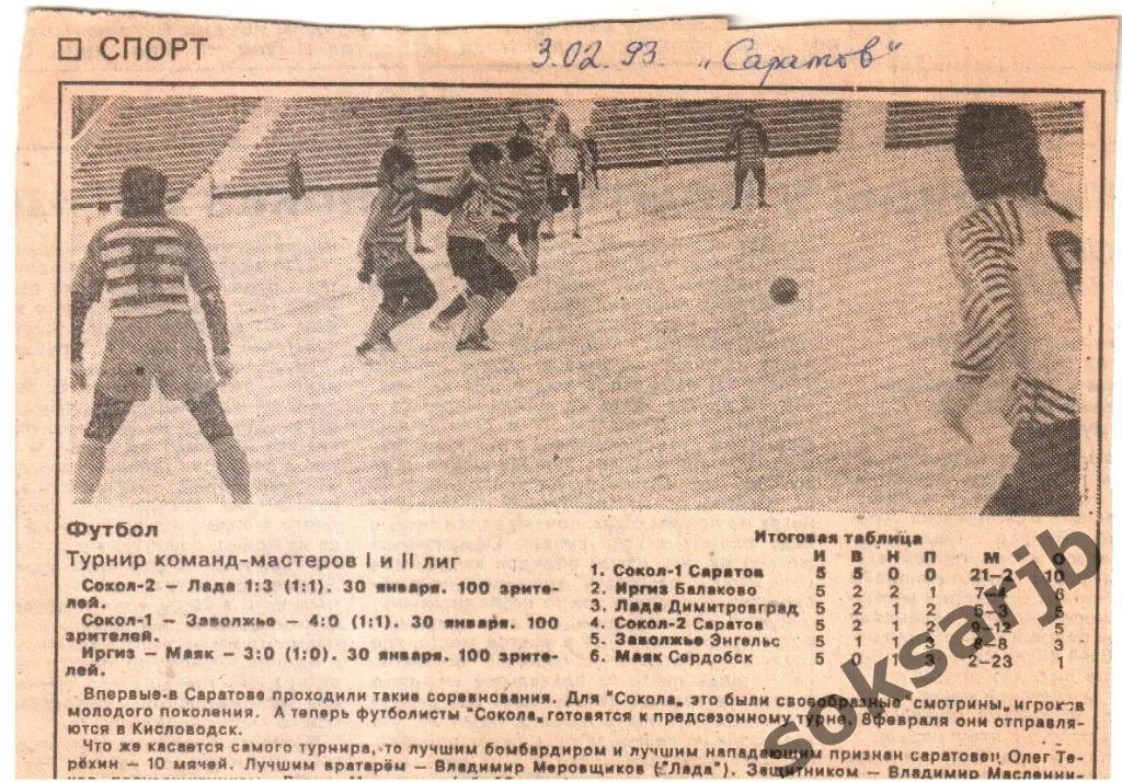 1993. СОКОЛ Саратов. Турнир на снегу. Итоги.