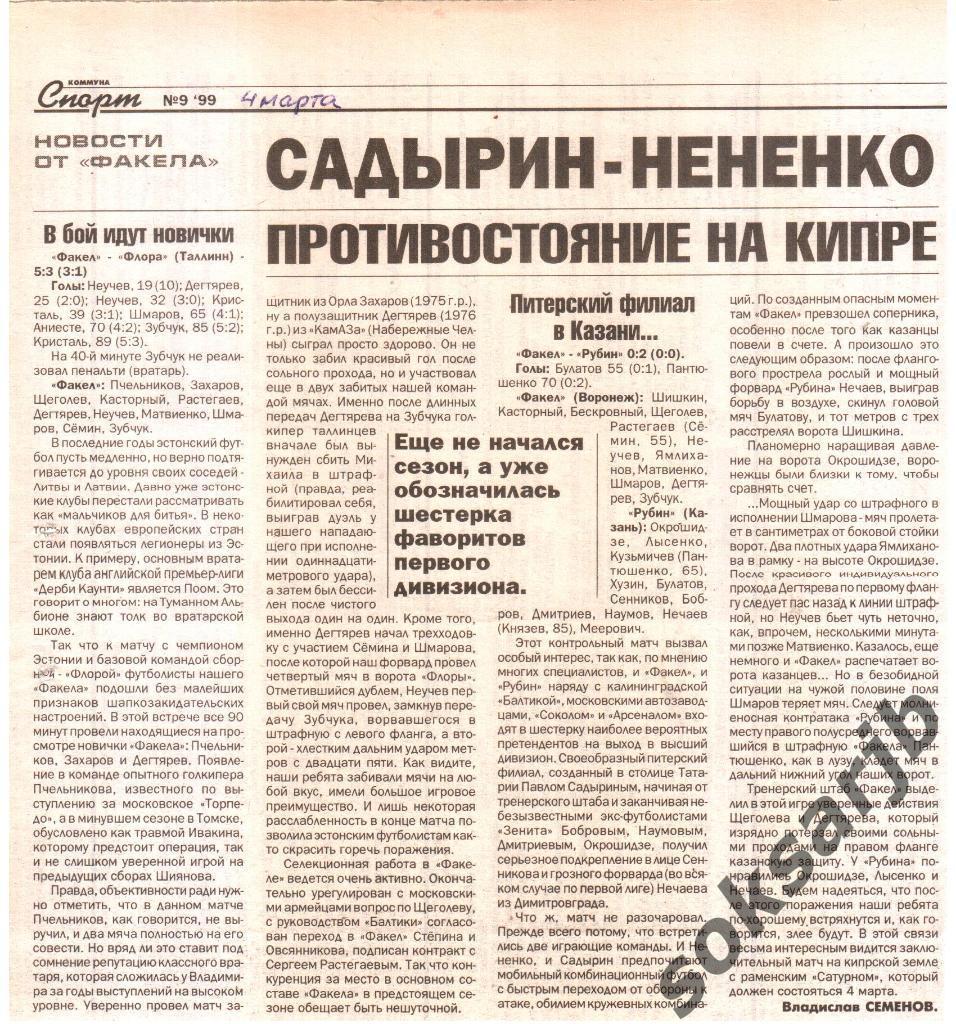 1999 ФАКЕЛ Воронеж на Кипре Флора Таллинн Рубин Казань Контр матчи