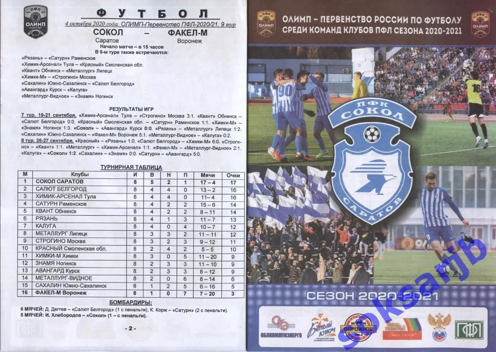 2020.10.04. Сокол Саратов - Факел-М Воронеж.