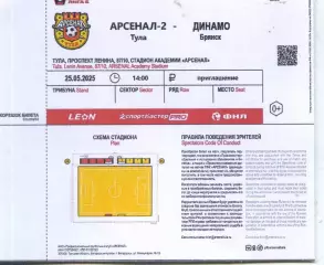2025.05.25. Арсенал-2 Тула - Динамо Брянск. Билет.