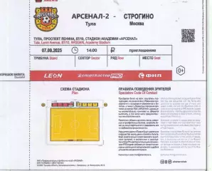 2025.09.07. Арсенал-2 Тула - Строгино Москва. Билет.