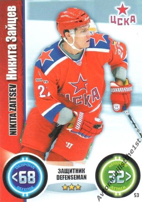 Карточка TOPPS КХЛ 2013-2014: №53 ЦСКА МОСКВА Никита Зайцев