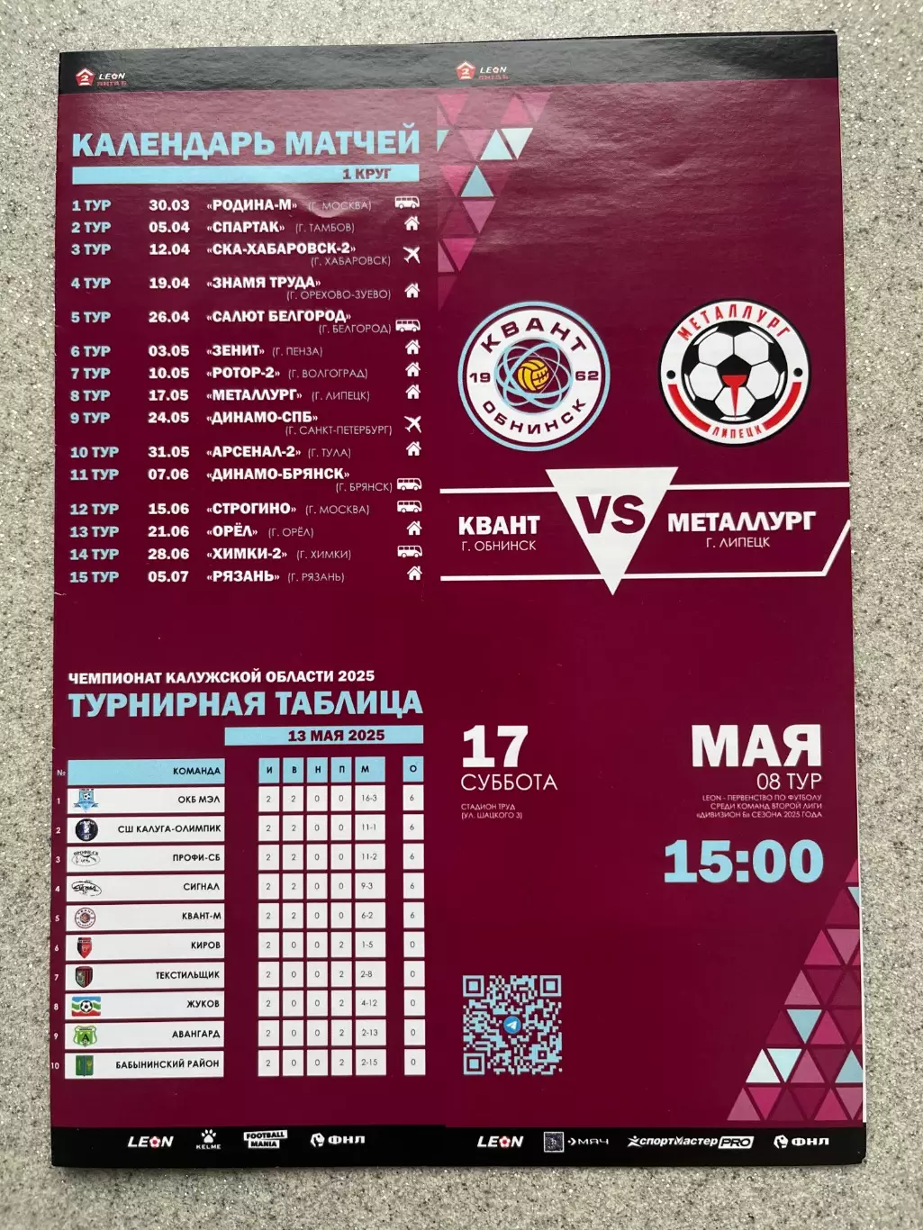 ФК Квант Обнинск - Металлург Липецк 17.05.2025