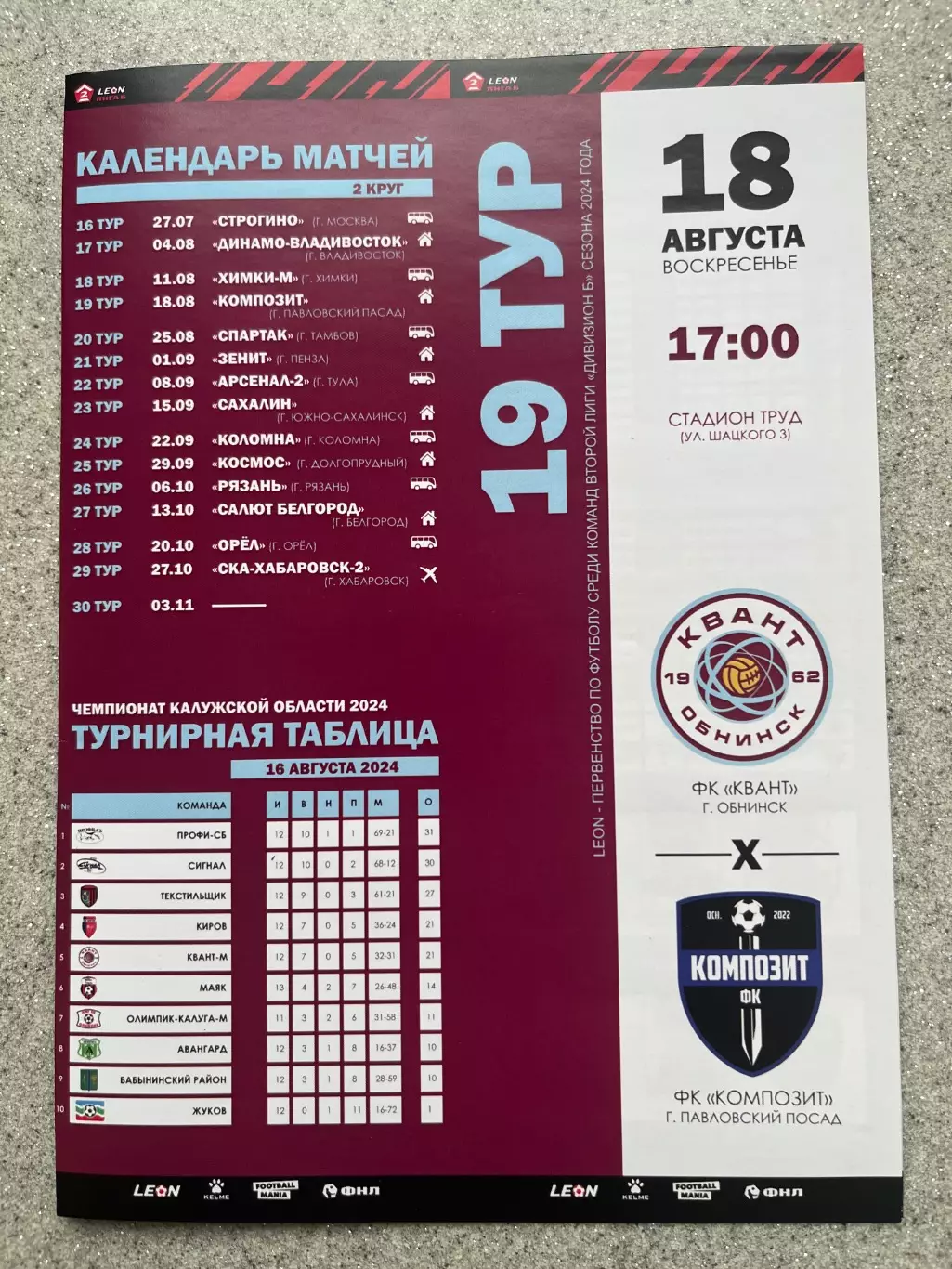 ФК Квант Обнинск - Композит Павловский Посад 18.08.2024