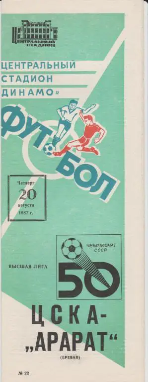 Программа ЦСКА Москва - Арарат Ереван 20.08.1987