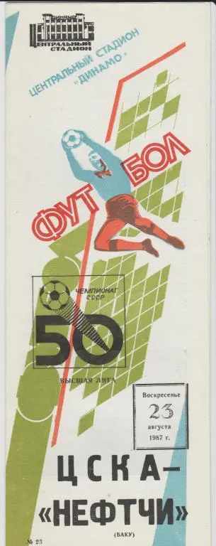 Программа ЦСКА Москва - Нефтчи Баку 23.08.1987