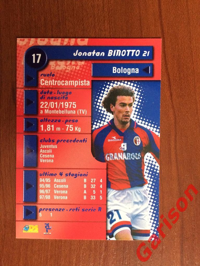 Карточка Jonatan Binotto Bologna Италия серия DS Pianeta Calcio 1998-1999 1