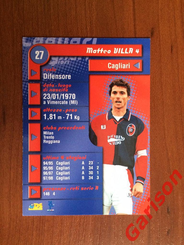 Карточка Matteo Villa Cagliari Италия серия DS Pianeta Calcio 1998-1999 1