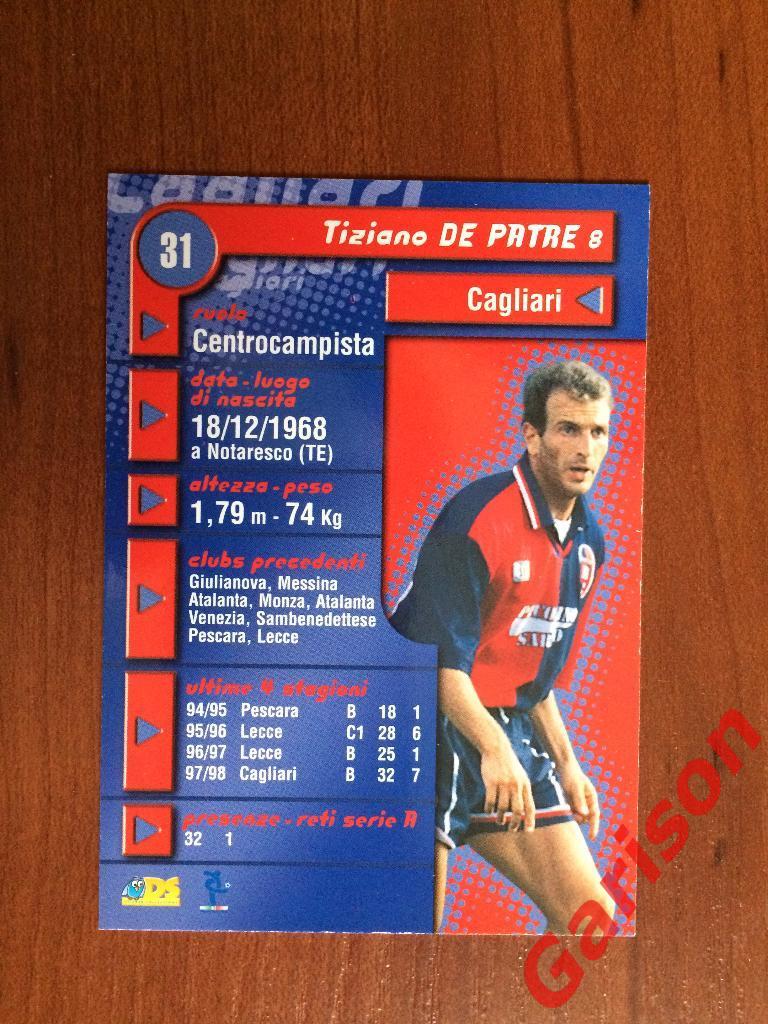 Карточка Tiziano De Patre Cagliari Италия серия DS Pianeta Calcio 1998-1999 1