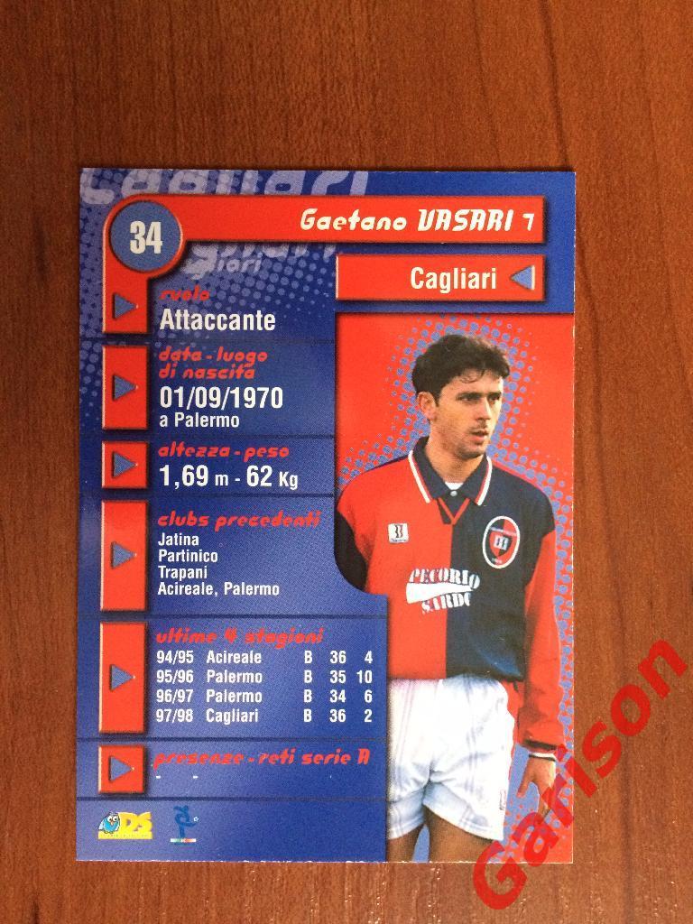 Карточка Gaetano Vasari Cagliari Италия серия DS Pianeta Calcio 1998-1999 1