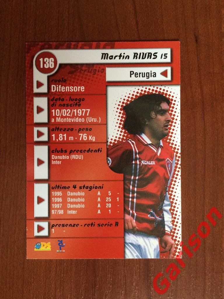 Карточка Martin Rivas Perugia Италия серия DS Pianeta Calcio 1998-1999 1