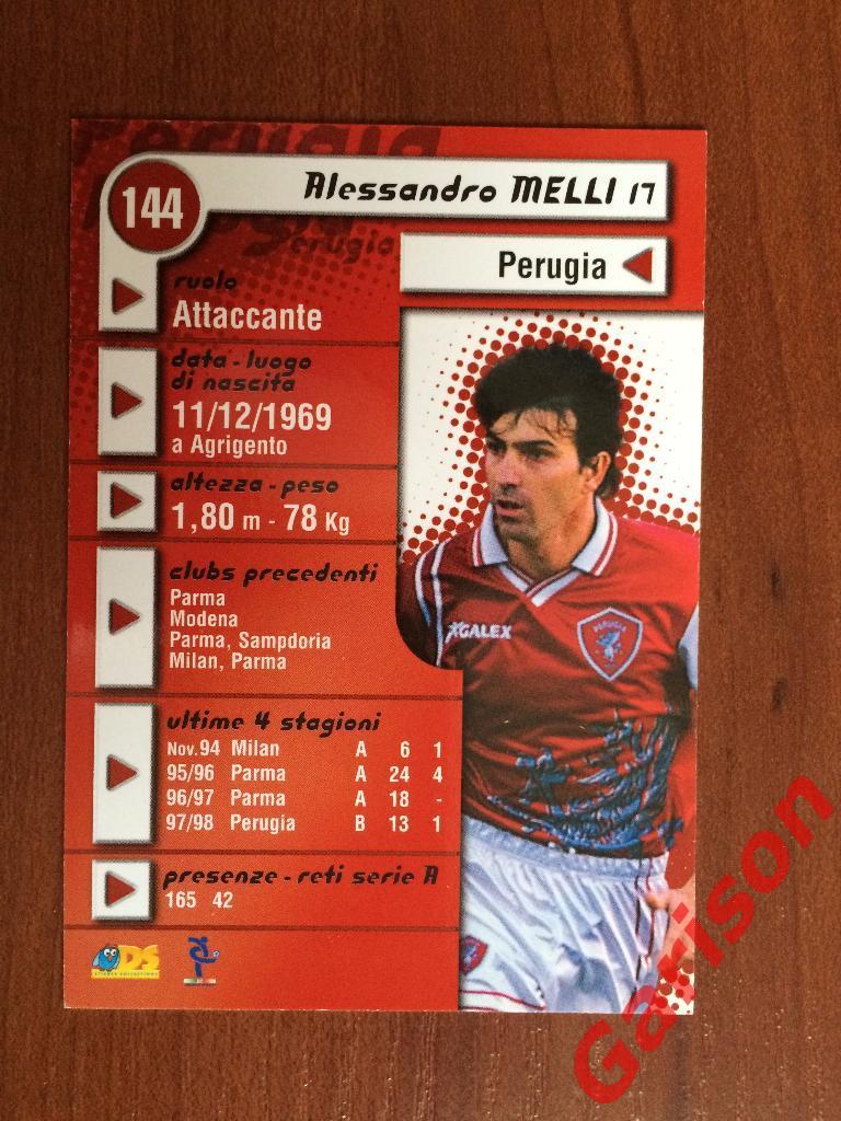 Карточка Alessandro Melli Perugia Италия серия DS Pianeta Calcio 1998-1999 1