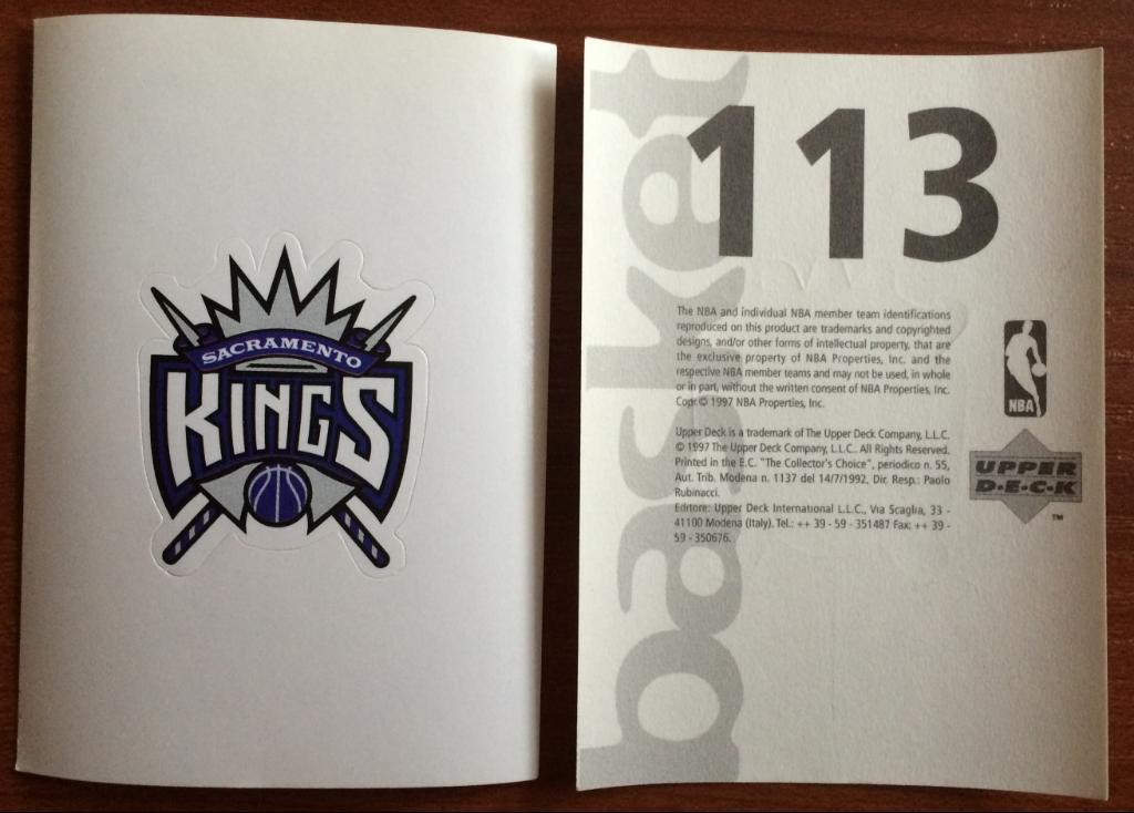 Наклейка Upper Deck НБА 1997-1998 Sacramento Kings team logo № 113