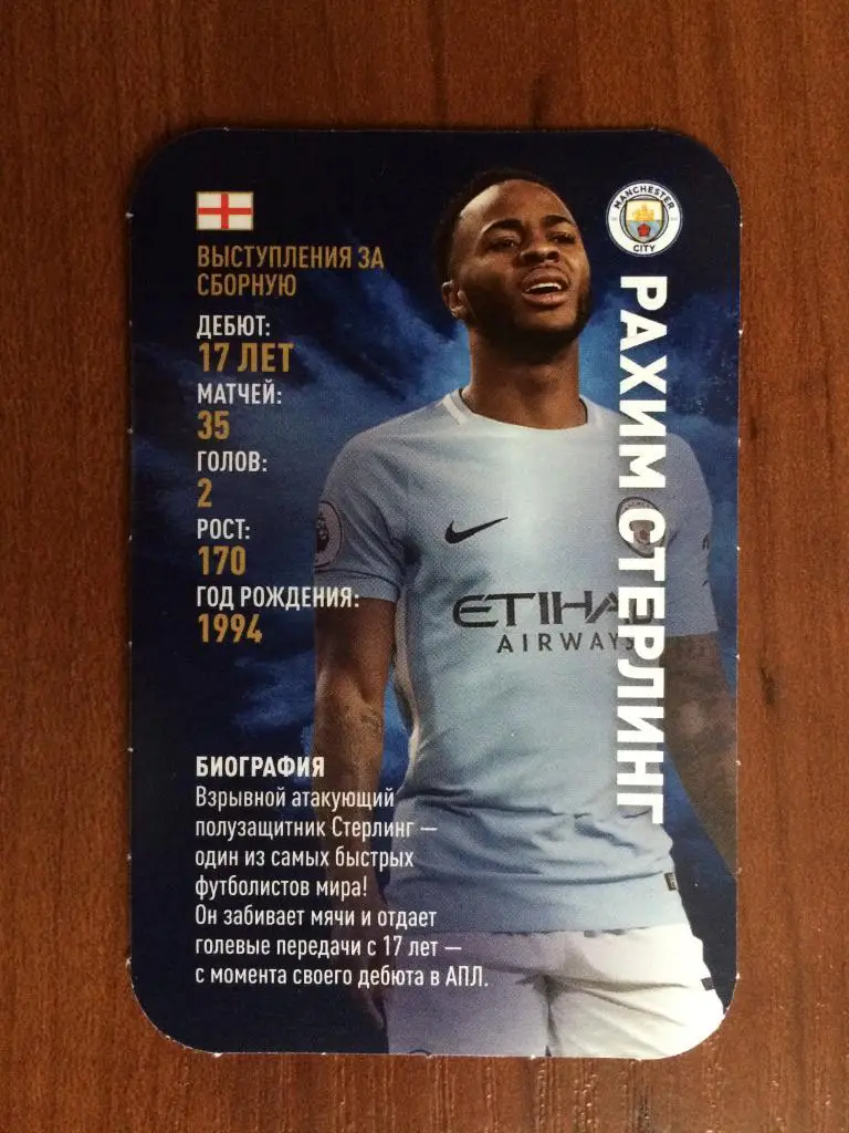 Карточка Рахим Стерлинг Манчестер Сити TOP TRUMPS Звёзды мирового футбола 2018