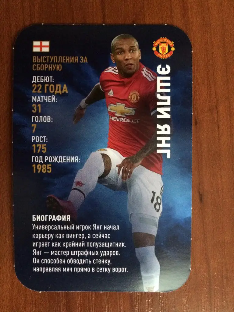 Карточка Эшли Янг Манчестер Юнайтед TOP TRUMPS Звёзды мирового футбола 2018