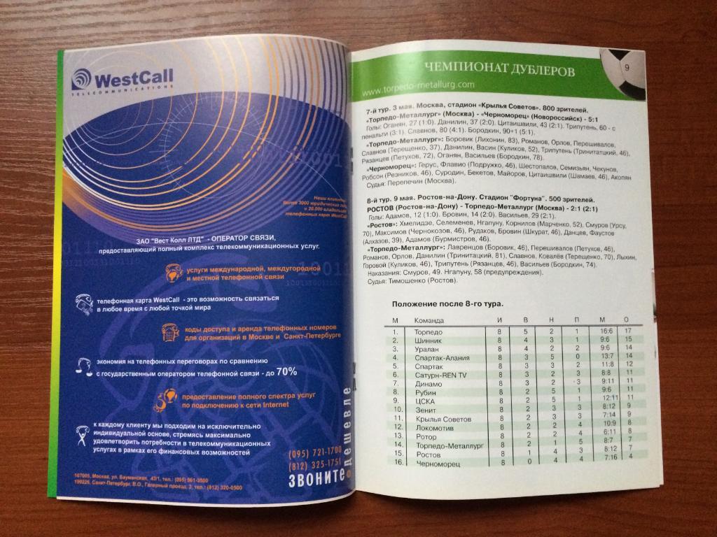 Программа Торпедо Металлург Москва - Крылья Советов Самара 17.05.2003 год 1