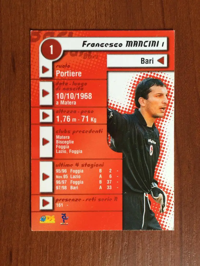 Карточка Francesco Mancini Bari Италия серия DS Pianeta Calcio 1998-1999 № 1 1