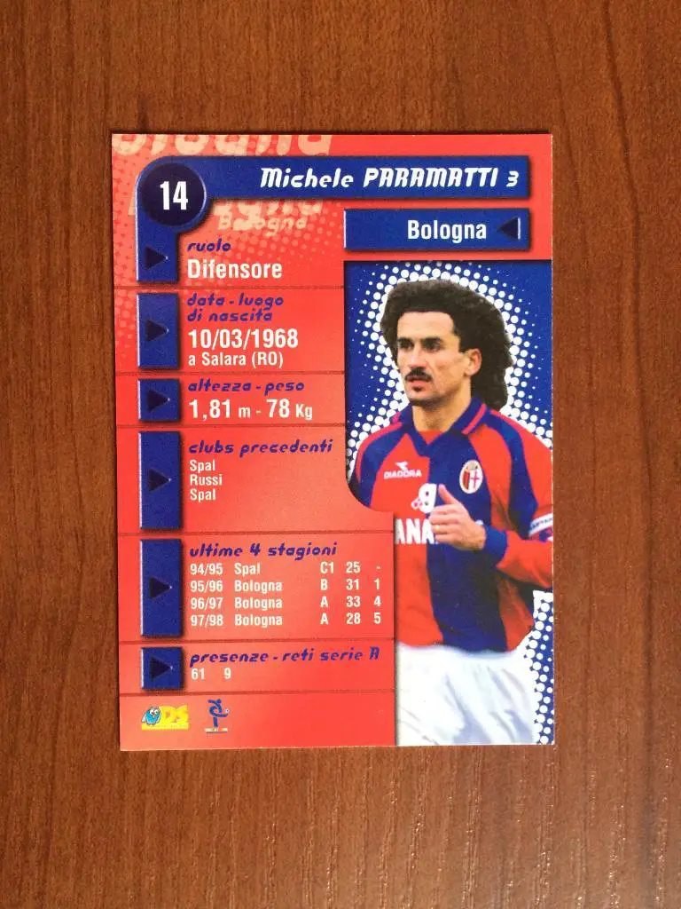 Карточка Michele Paramatti Bologna серия DS Pianeta Calcio 1998-1999 № 14 1