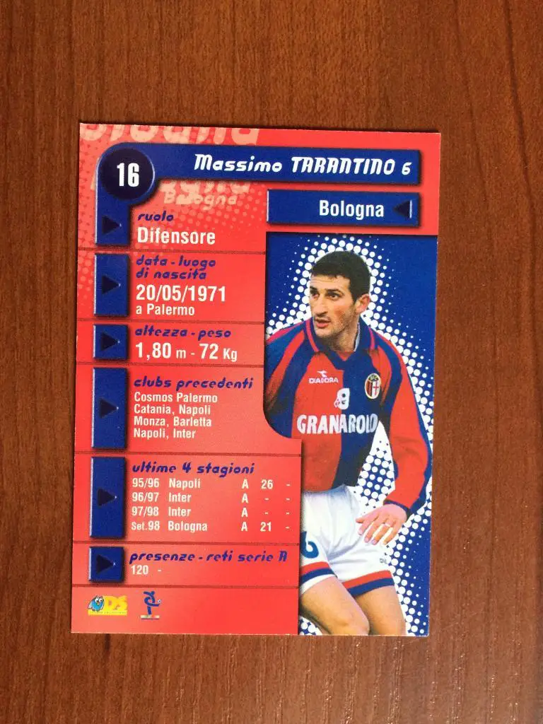 Карточка Massimo Tarantino Bologna серия DS Pianeta Calcio 1998-1999 № 16 1