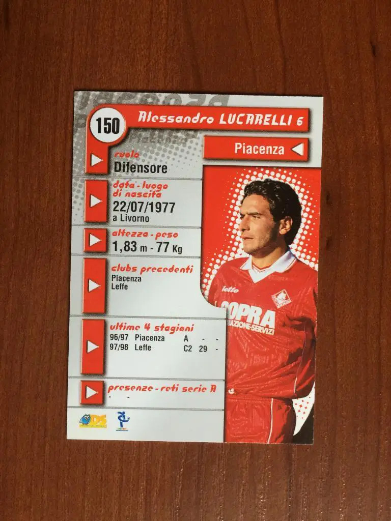 Карточка Alessandro Lucarelli Piacenza серия DS Pianeta Calcio 1998-1999 № 150 1