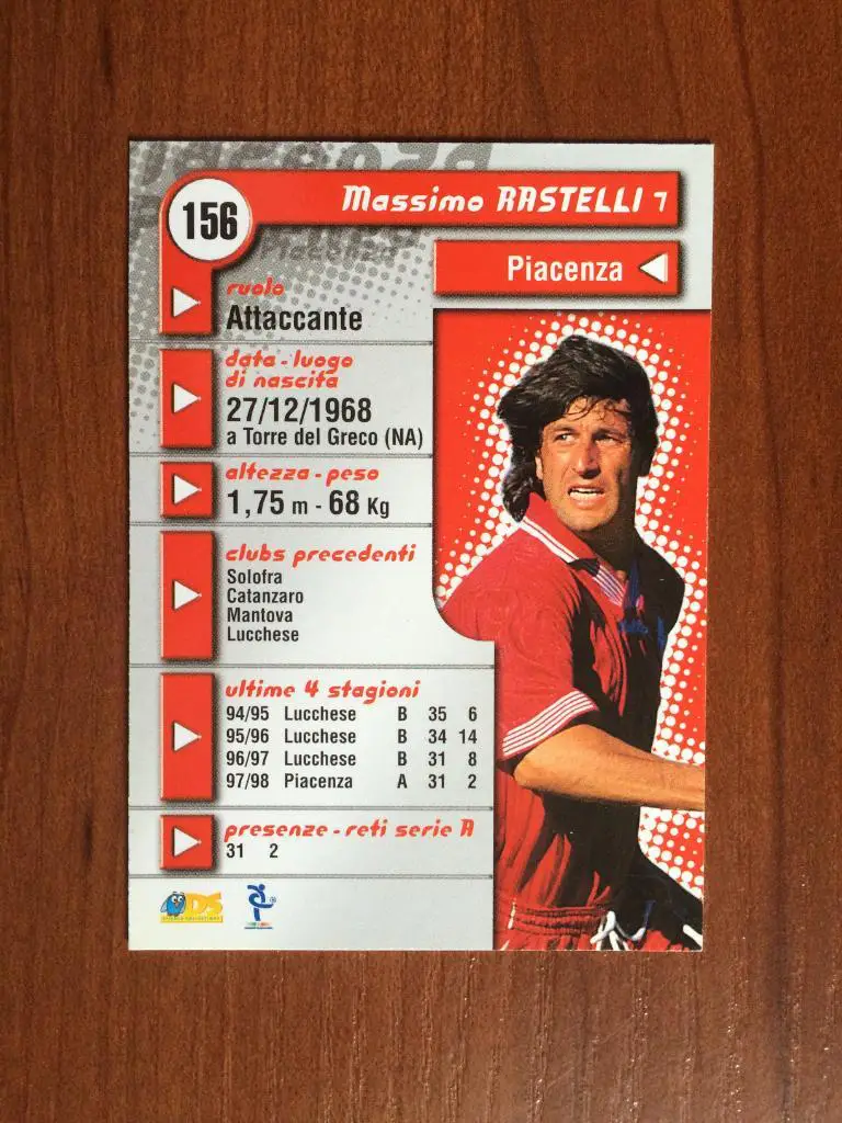 Карточка Massimo Rastelli Piacenza серия DS Pianeta Calcio 1998-1999 № 156 1