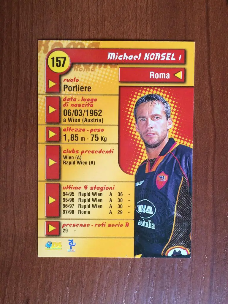 Карточка Michael Konsel Roma серия DS Pianeta Calcio 1998-1999 № 157 1