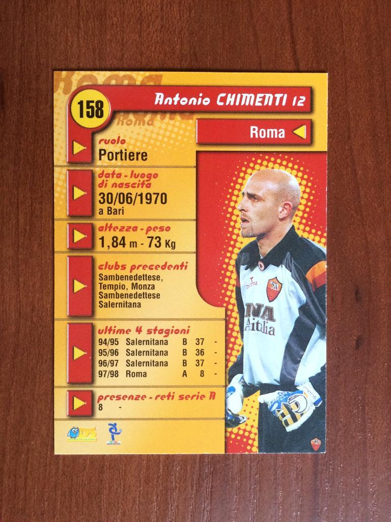 Карточка Antonio Chimenti Roma серия DS Pianeta Calcio 1998-1999 № 158 1