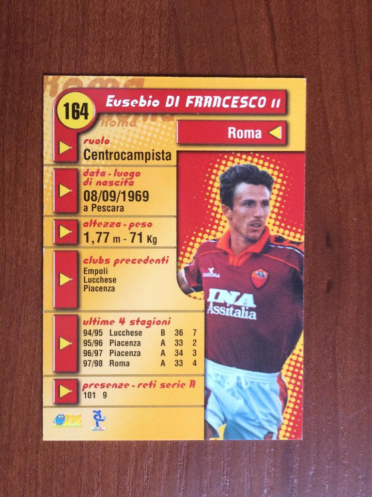 Карточка Eusebio Di Francesco Roma серия DS Pianeta Calcio 1998-1999 № 164 1