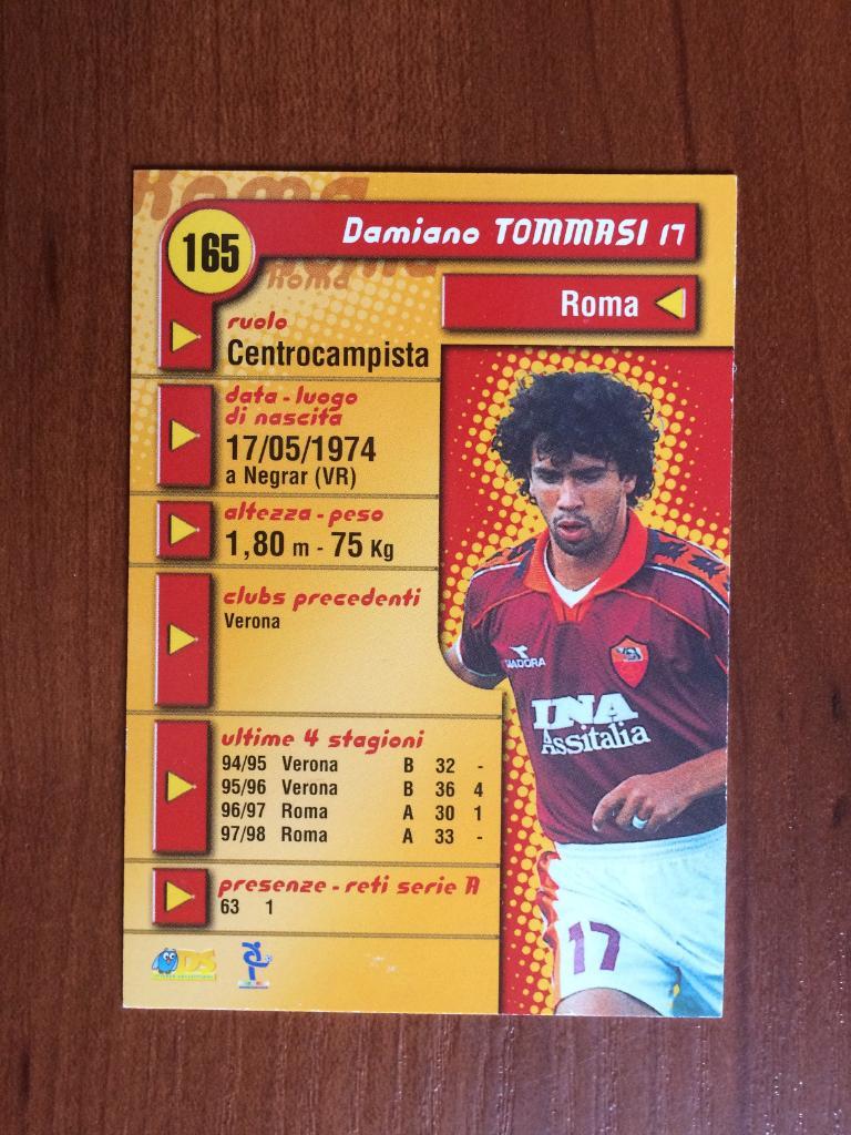 Карточка Damiano Tommasi Roma серия DS Pianeta Calcio 1998-1999 № 165 1