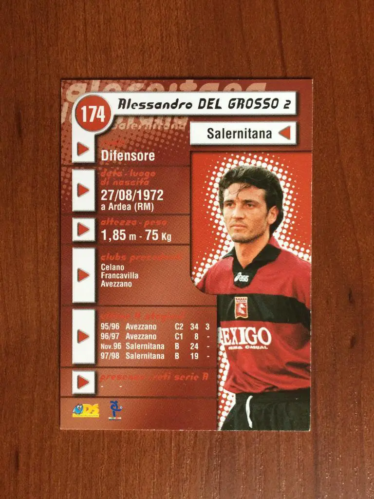 Карточка Alessandro Del Grosso Salernitana серияDS Pianeta Calcio 1998-1999 №174 1