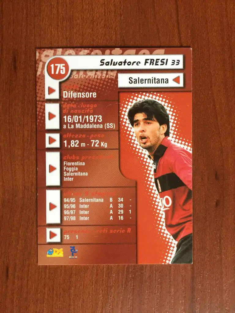 Карточка Salvatore Fresi Salernitana серия DS Pianeta Calcio 1998-1999 № 175 1