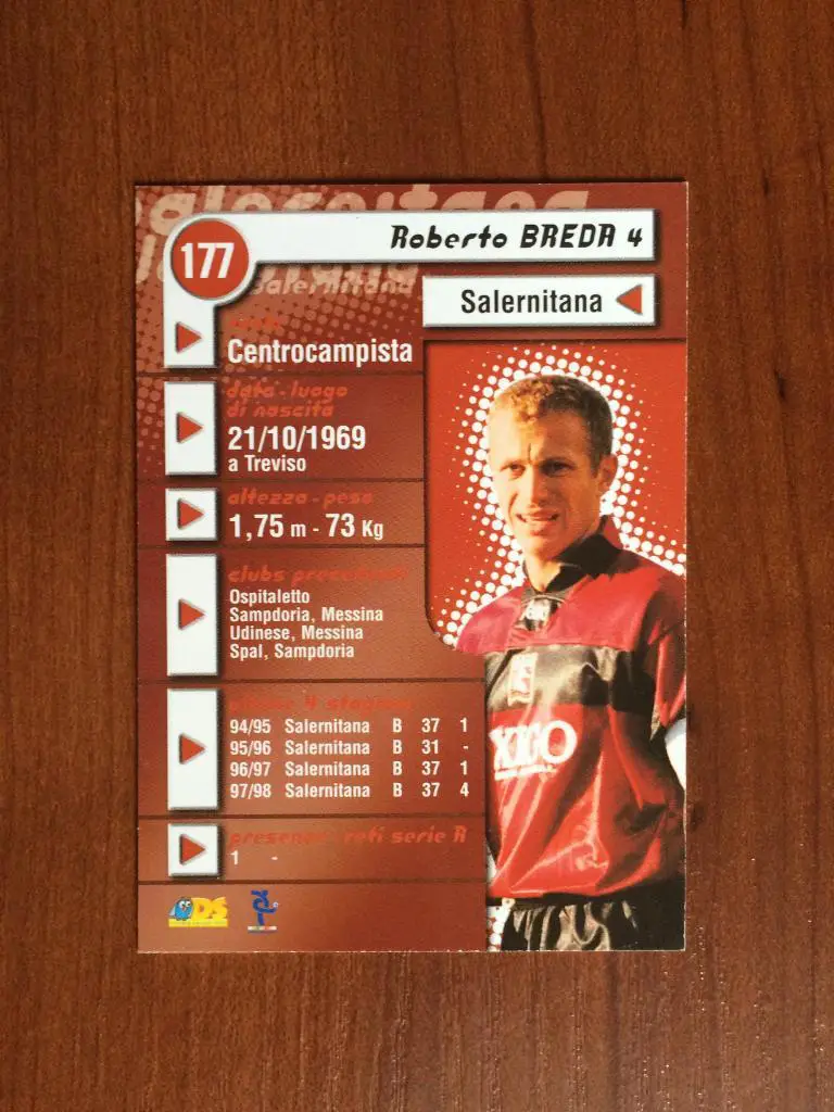 Карточка Roberto Breda Salernitana серия DS Pianeta Calcio 1998-1999 № 177 1