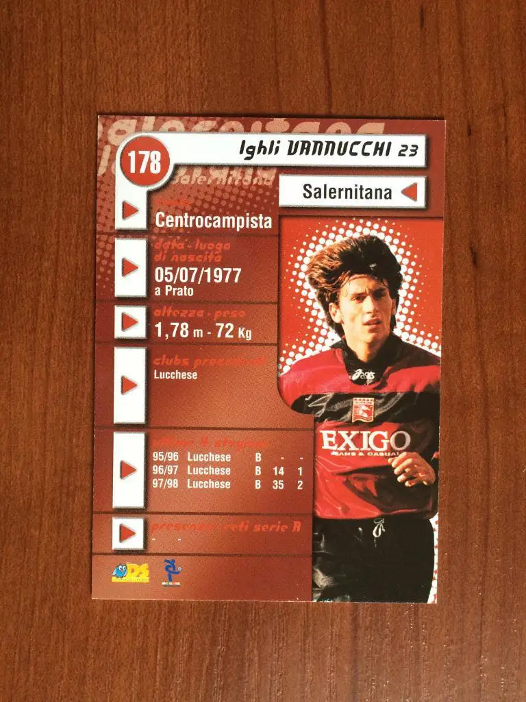 Карточка Igli Vannucchi Salernitana серия DS Pianeta Calcio 1998-1999 № 178 1