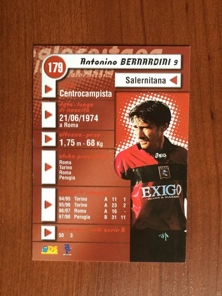 Карточка Antonio Bernardini Salernitana серия DS Pianeta Calcio 1998-1999 № 179 1