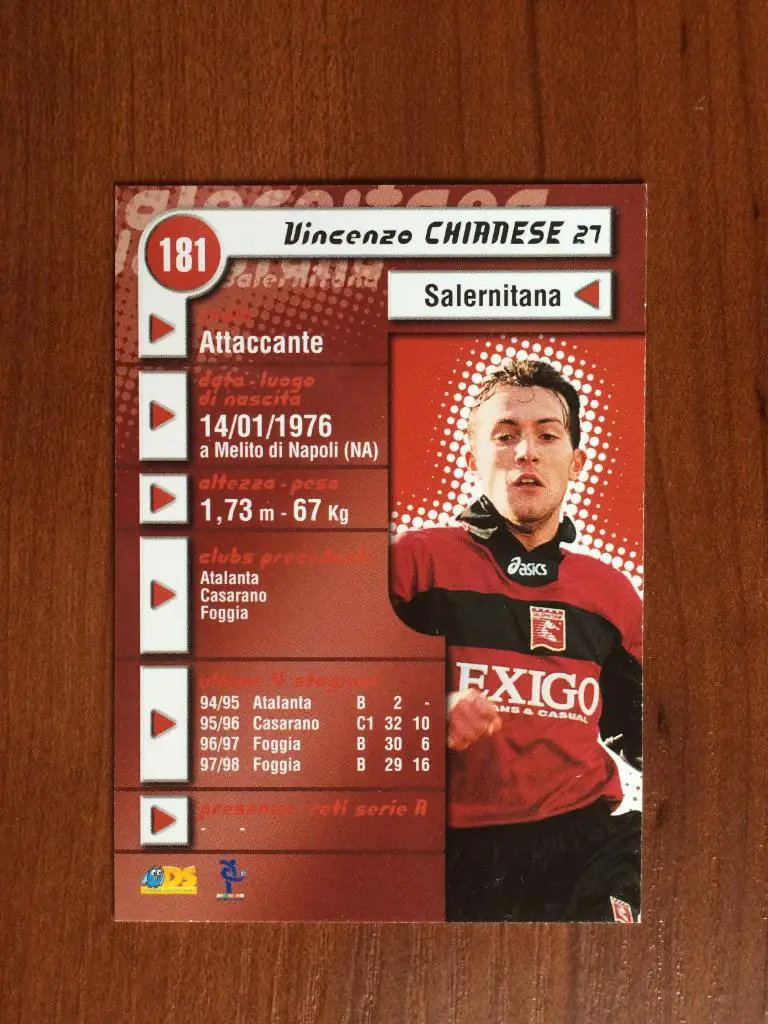 Карточка Vincenzo Chianese Salernitana серия DS Pianeta Calcio 1998-1999 № 181 1