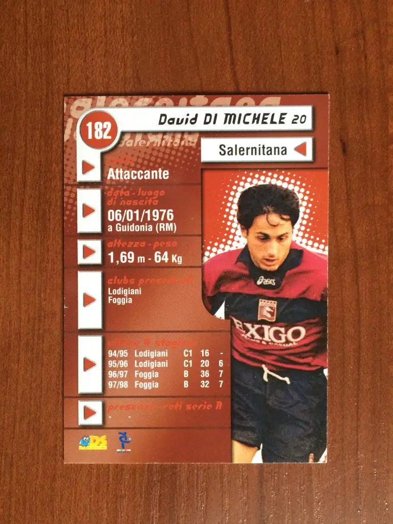 Карточка David Di Michele Salernitana серия DS Pianeta Calcio 1998-1999 № 182 1